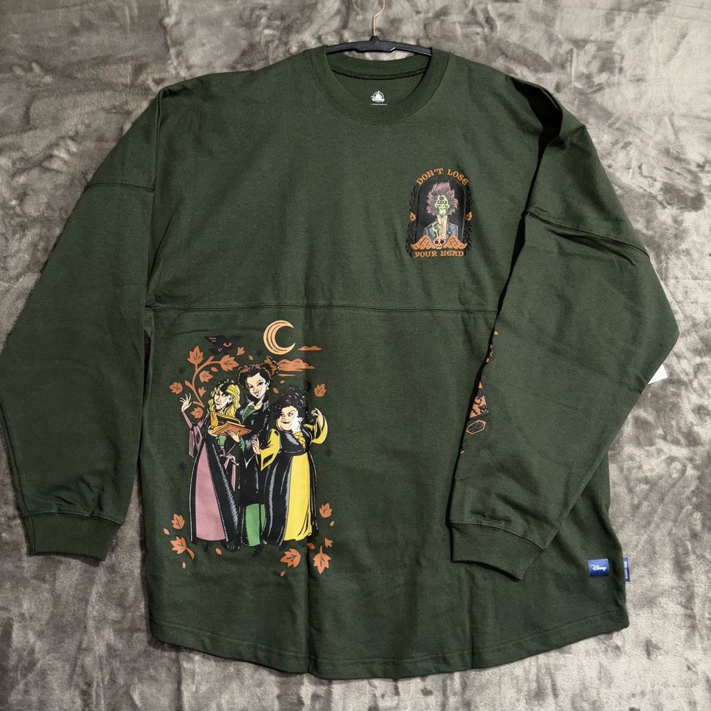 Disney Hocus Pocus Spirit Jersey Shirt Adult 2XL Dark‎ Green Graphic Ribbed Trim